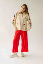 The Ellsworth Corduroy Embroidered Blouse in Sand