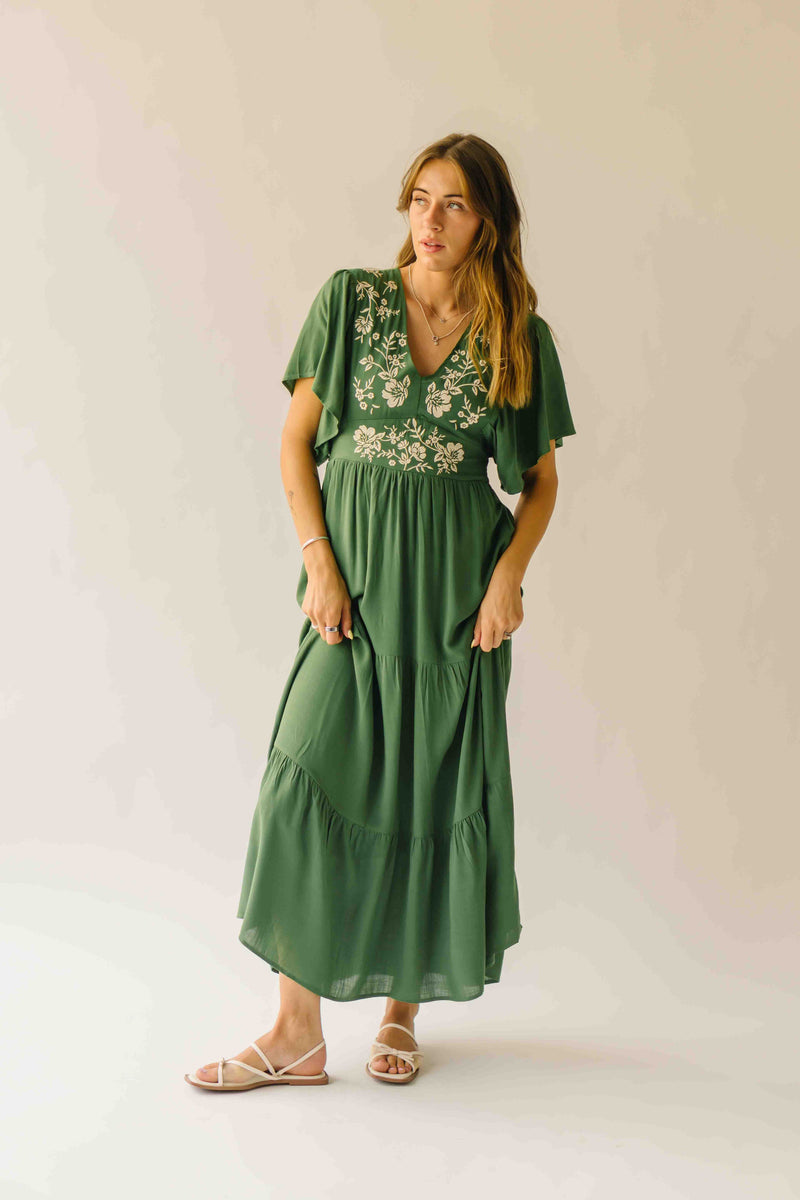 The Dayton Embroidered Maxi Dress in Green