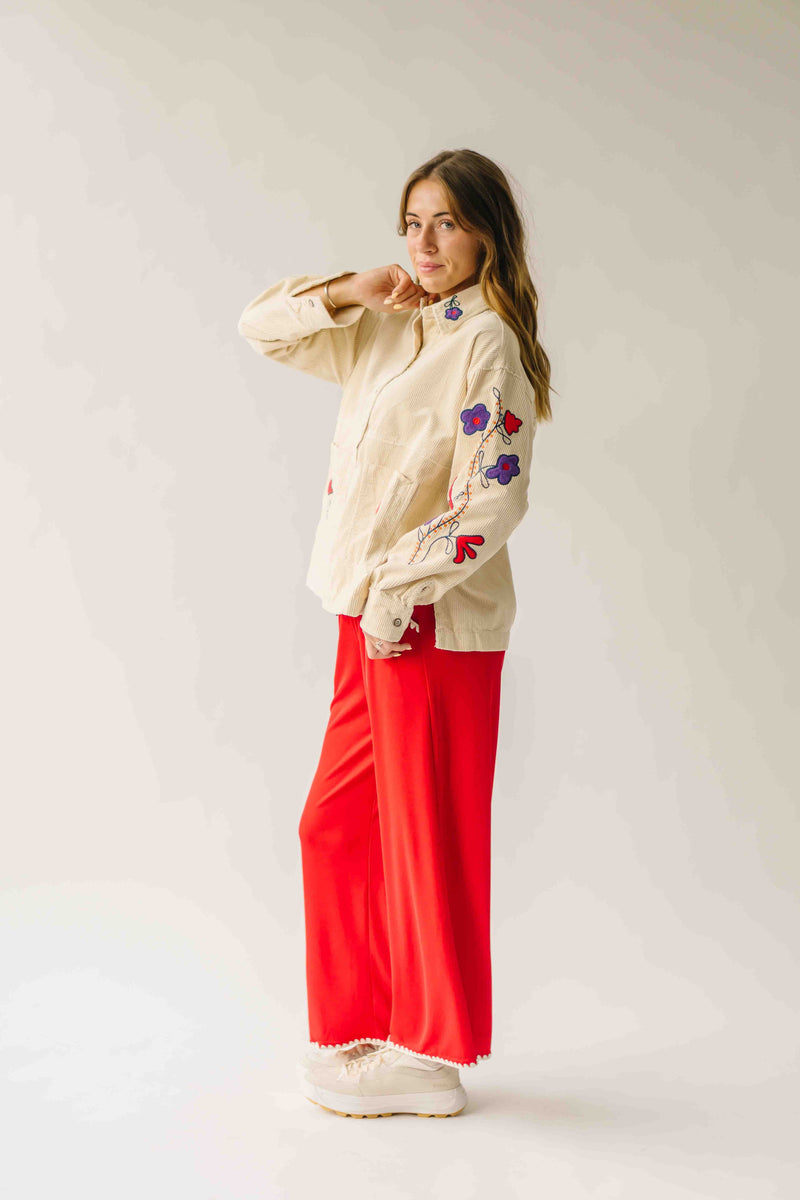 The Ellsworth Corduroy Embroidered Blouse in Sand
