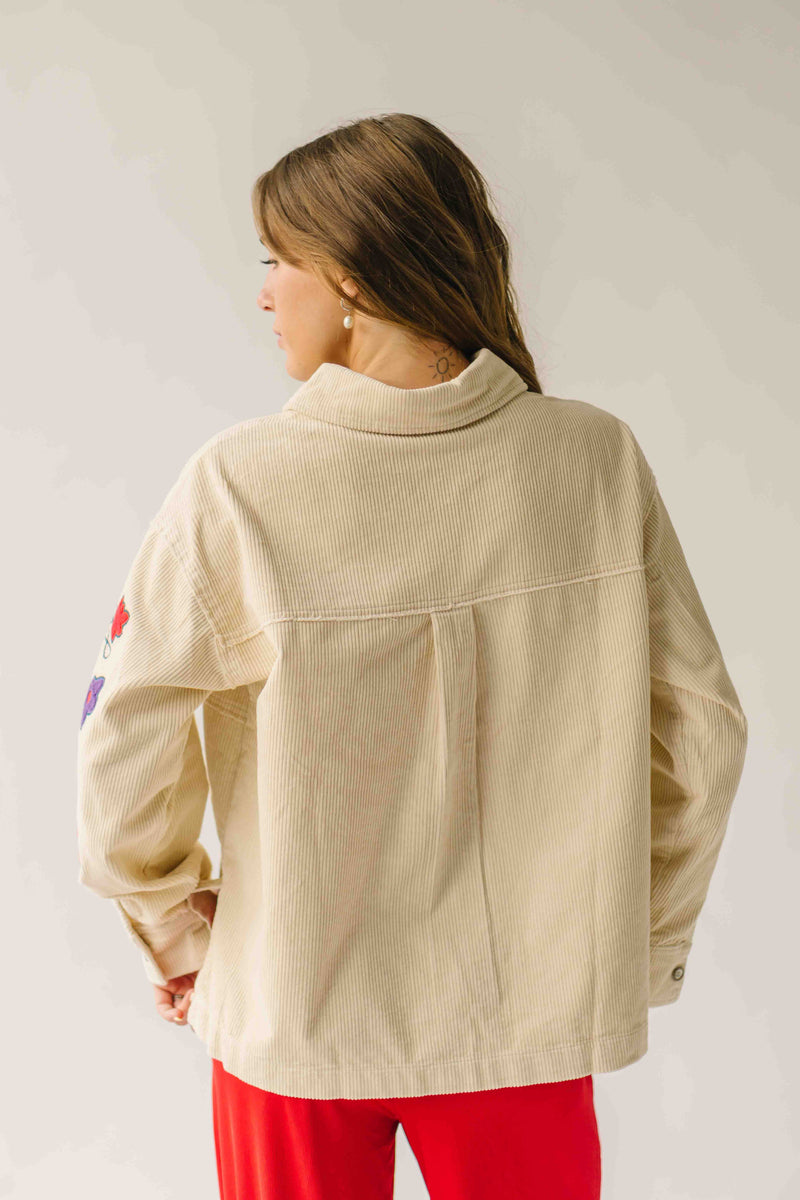 The Ellsworth Corduroy Embroidered Blouse in Sand