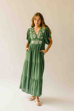 The Dayton Embroidered Maxi Dress in Green