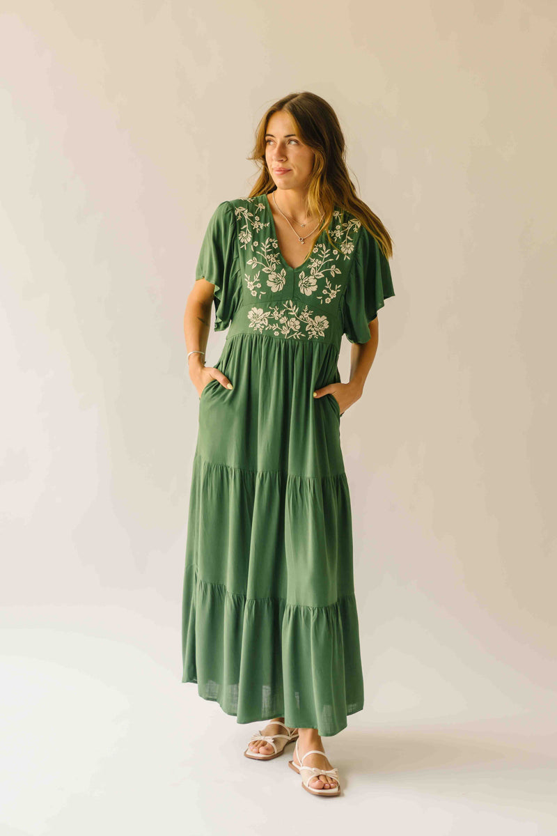 The Dayton Embroidered Maxi Dress in Green