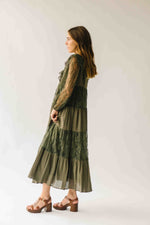 The Gizelle Lace Tiered Maxi Dress in Olive