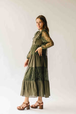 The Gizelle Lace Tiered Maxi Dress in Olive