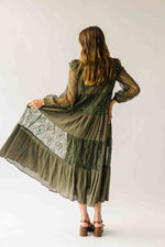 The Gizelle Lace Tiered Maxi Dress in Olive
