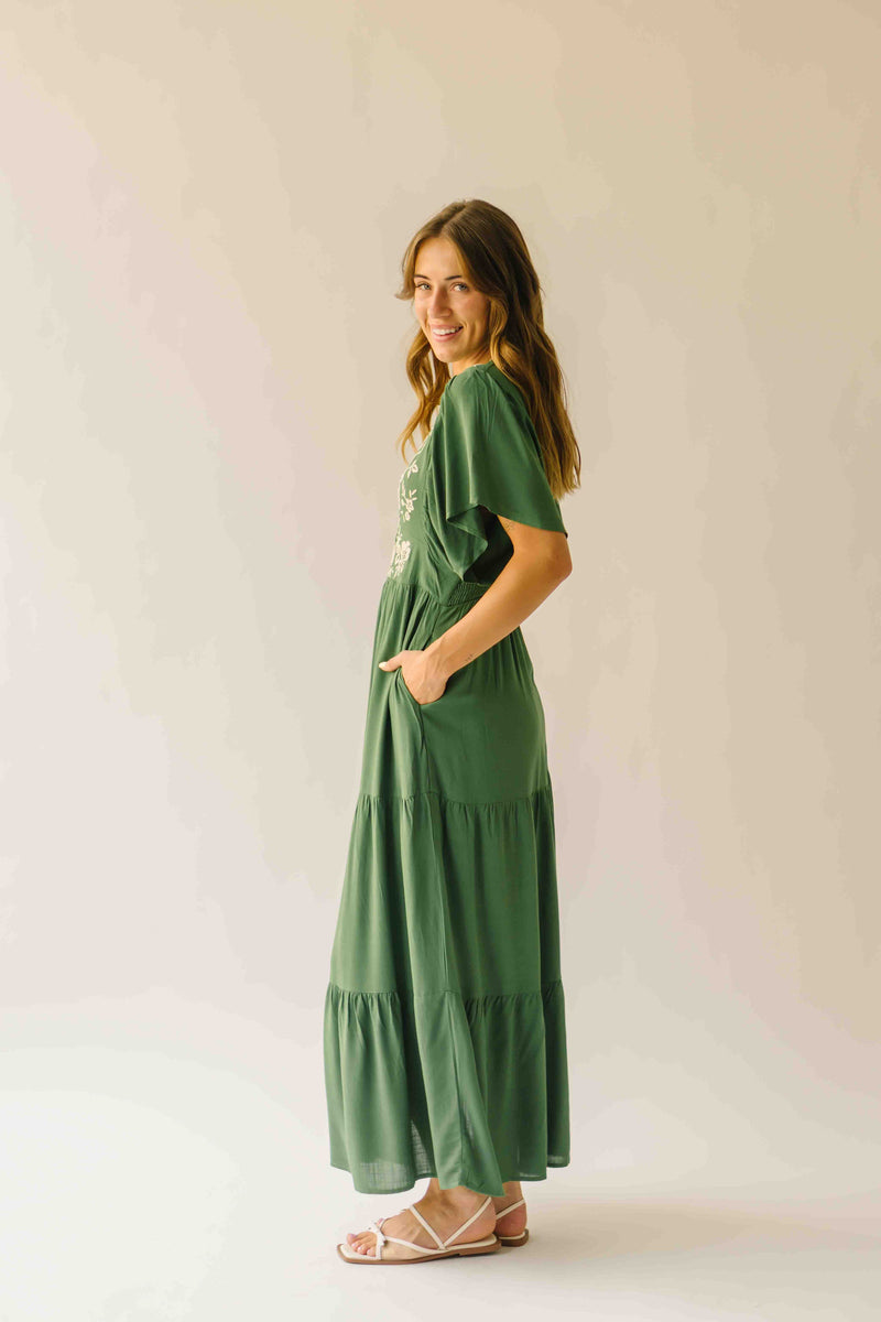 The Dayton Embroidered Maxi Dress in Green