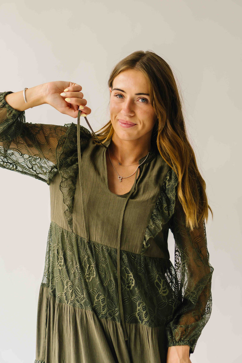 The Gizelle Lace Tiered Maxi Dress in Olive