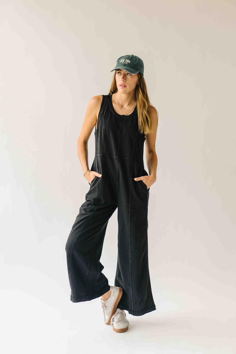 The Ainsley Washed Cotton Jumpsuit in Black