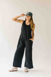 The Ainsley Washed Cotton Jumpsuit in Black