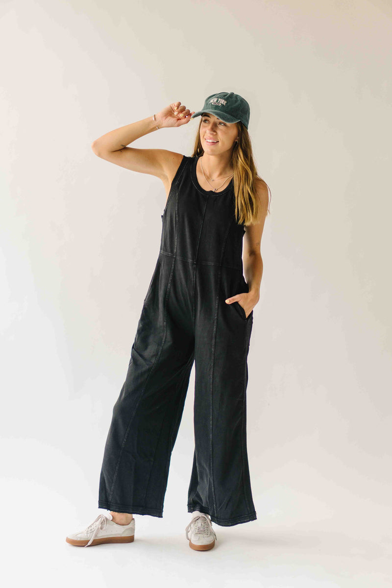 The Ainsley Washed Cotton Jumpsuit in Black