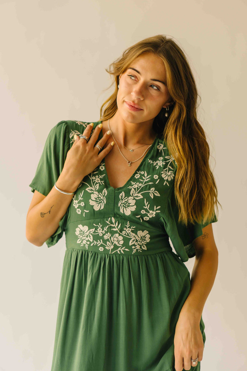 The Dayton Embroidered Maxi Dress in Green