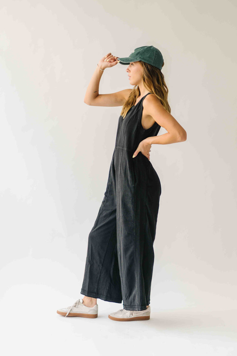 The Ainsley Washed Cotton Jumpsuit in Black