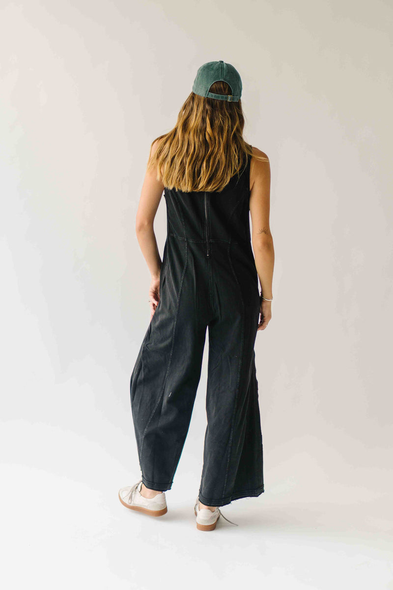 The Ainsley Washed Cotton Jumpsuit in Black