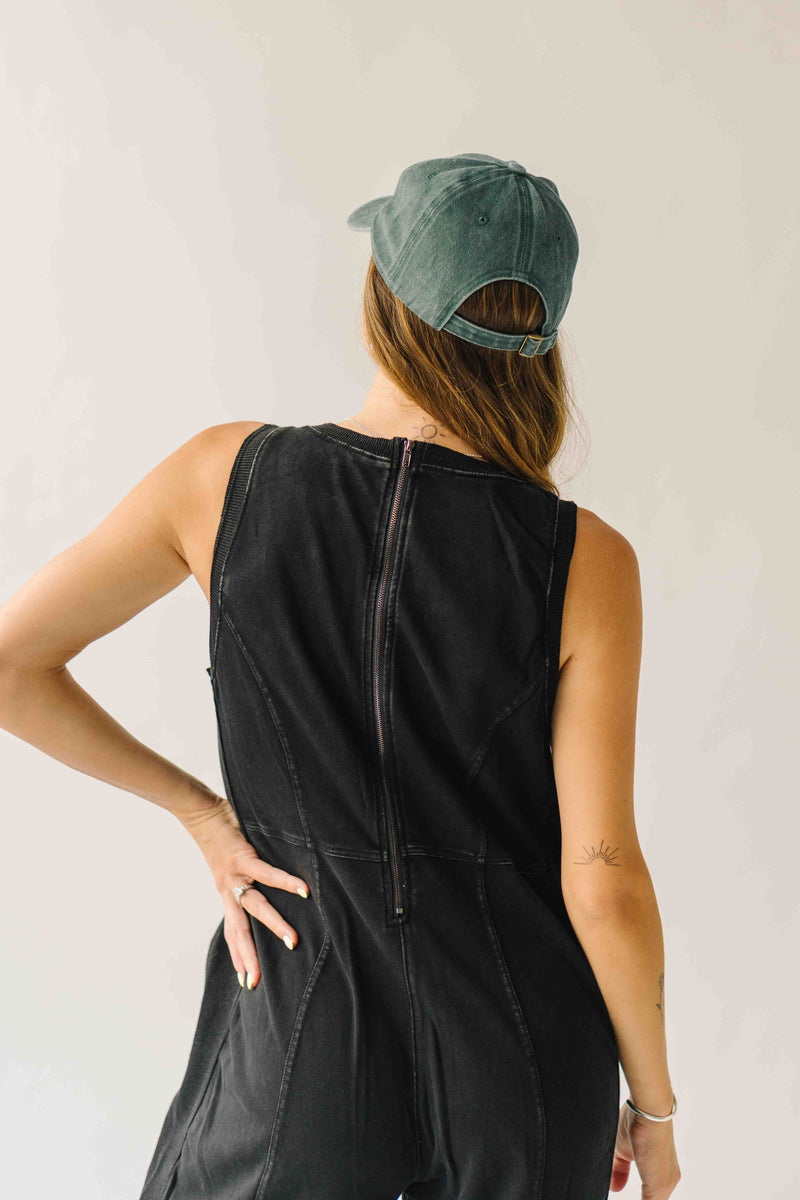The Ainsley Washed Cotton Jumpsuit in Black