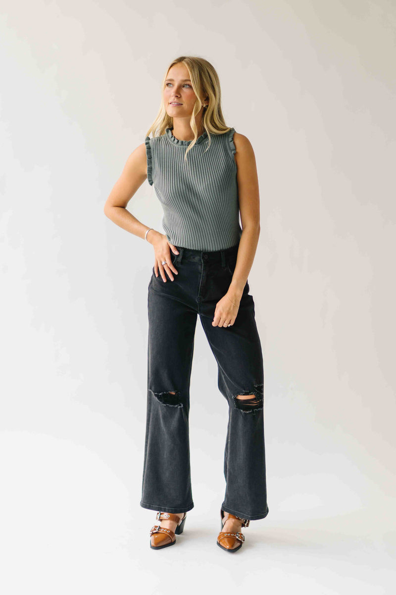 The Parenza Ruffle Detail Tank in Grey