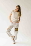 The Makenna Patchwork Drawstring Pant in Washed Khaki