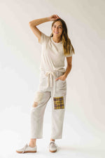 The Makenna Patchwork Drawstring Pant in Washed Khaki