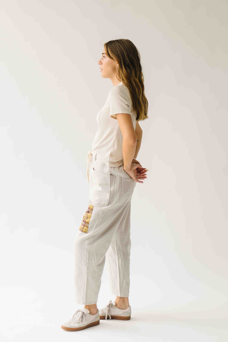 The Makenna Patchwork Drawstring Pant in Washed Khaki