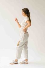 The Makenna Patchwork Drawstring Pant in Washed Khaki