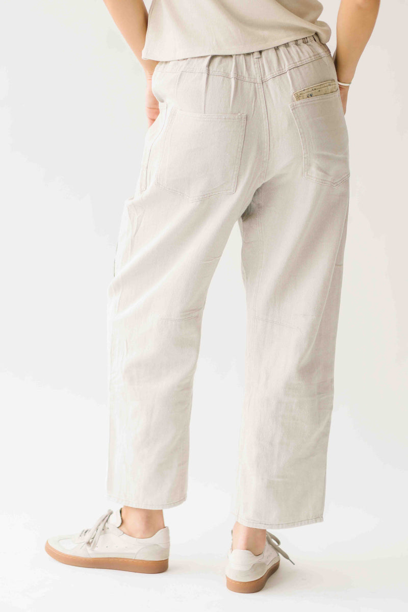 The Makenna Patchwork Drawstring Pant in Washed Khaki