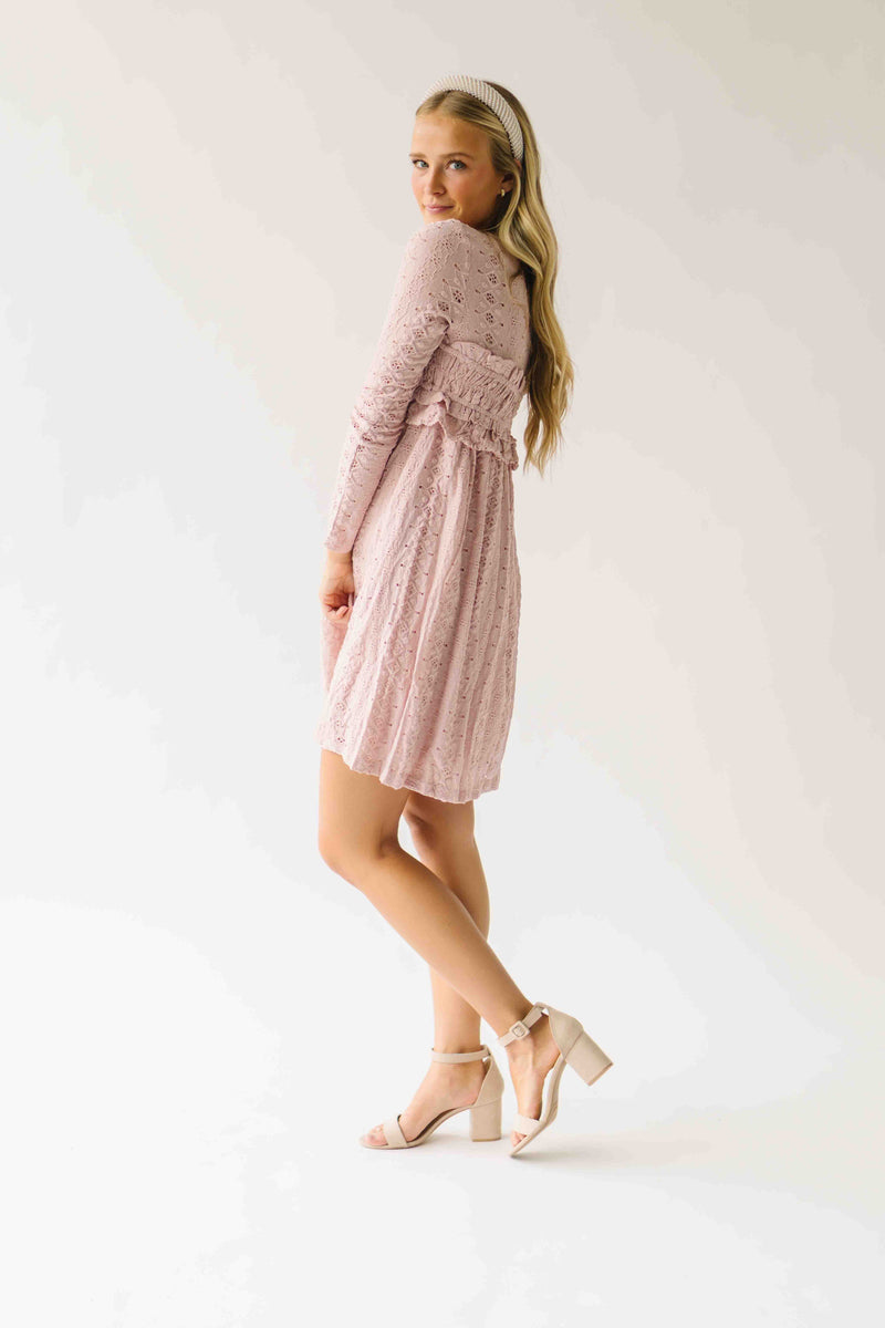 The Imelda Delicate Lace Dress in Mute Pink
