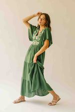 The Dayton Embroidered Maxi Dress in Green