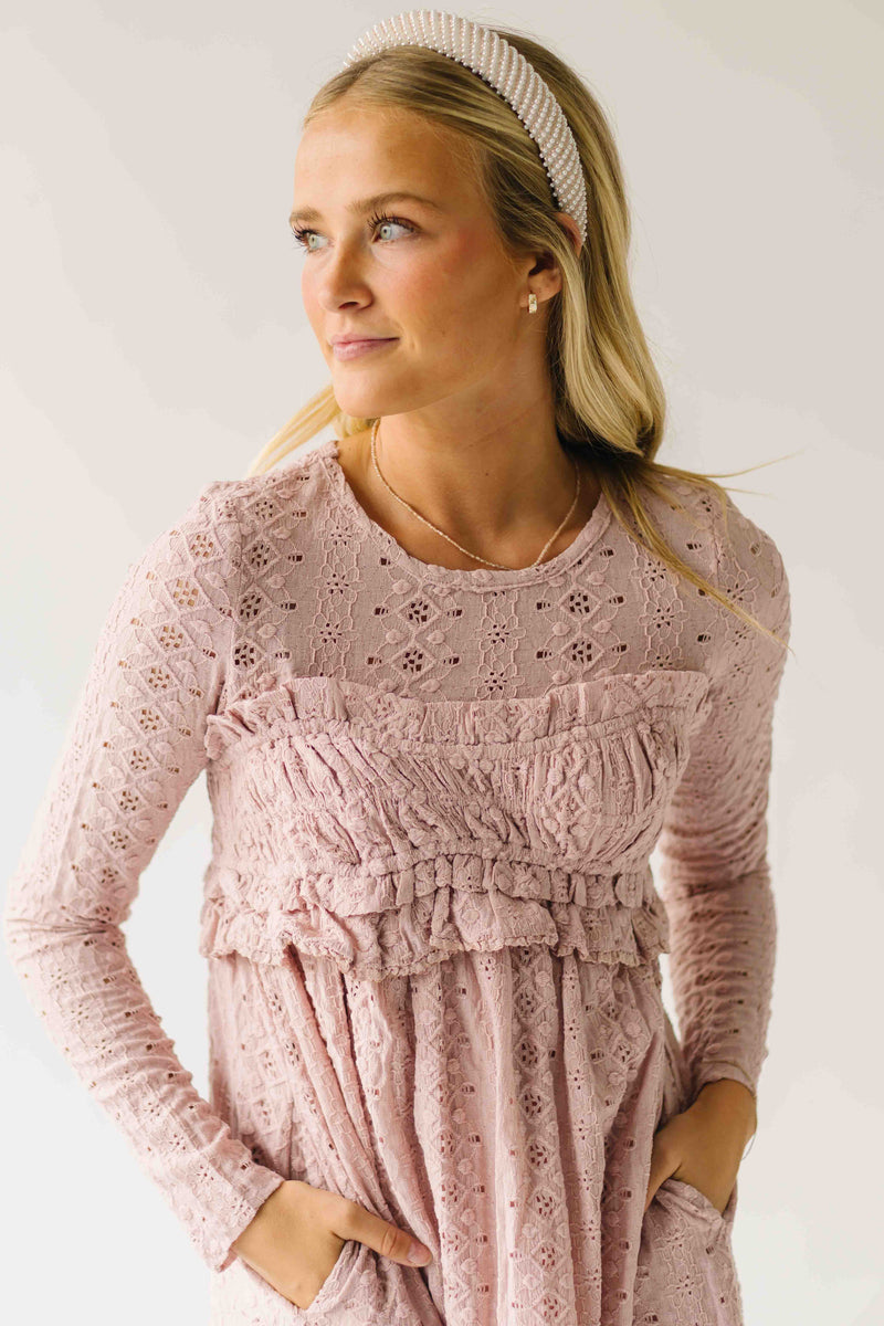 The Imelda Delicate Lace Dress in Mute Pink