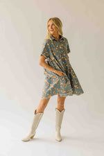 The Maribeth Floral Button-Up Dress in Denim