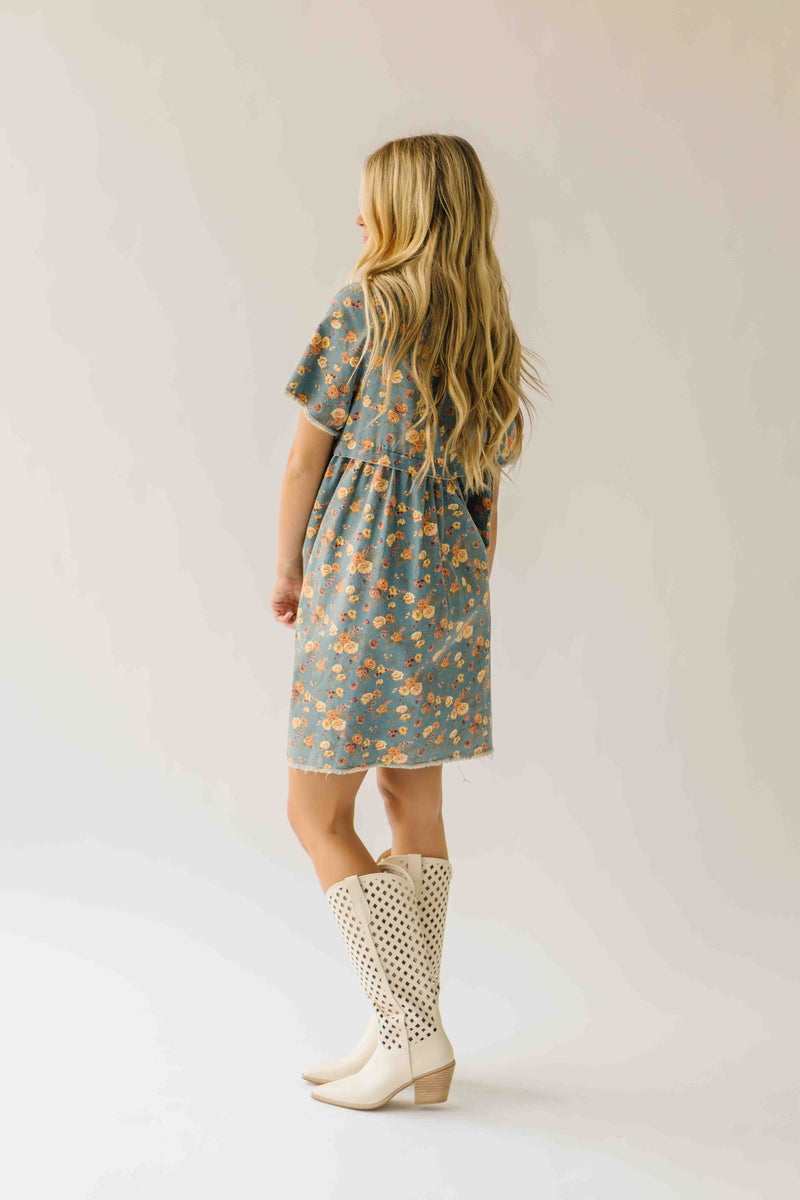 The Maribeth Floral Button-Up Dress in Denim