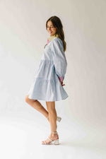 The Landry Tiered Button-Up Dress in Blue Combo