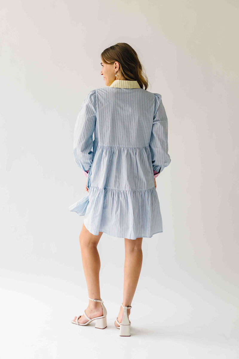 The Landry Tiered Button-Up Dress in Blue Combo
