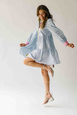 The Landry Tiered Button-Up Dress in Blue Combo