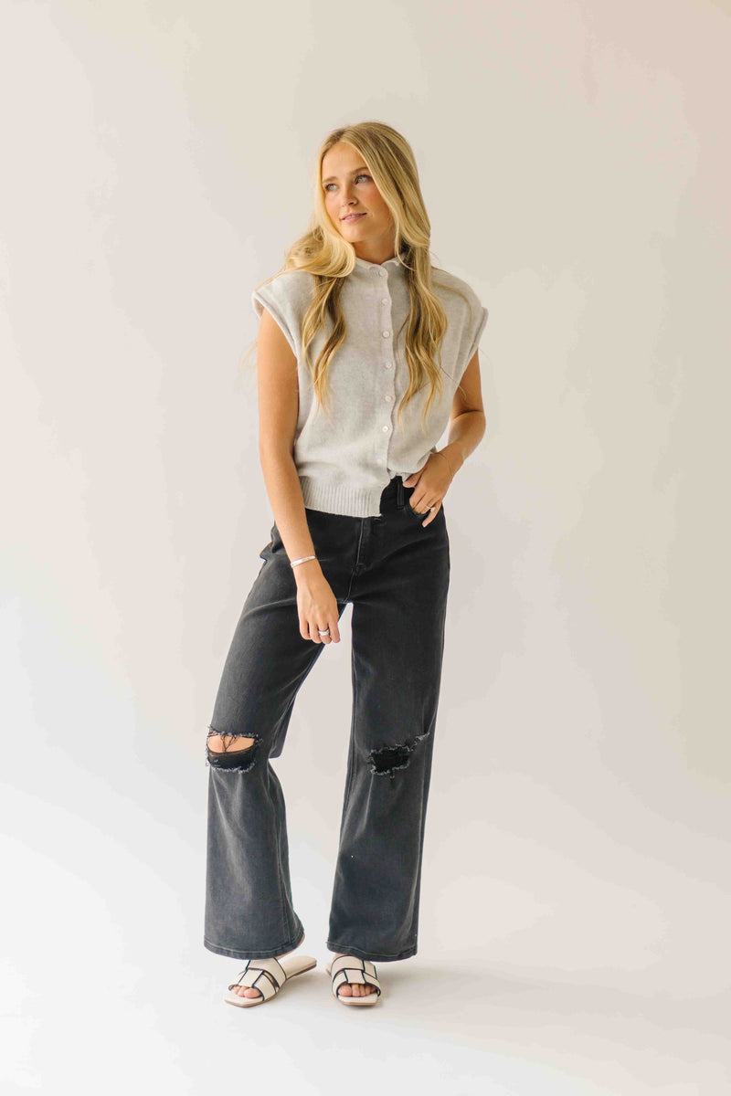 The Lottie Short Sleeved Button-Up Cardigan in Heather Grey