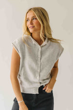 The Lottie Short Sleeved Button-Up Cardigan in Heather Grey