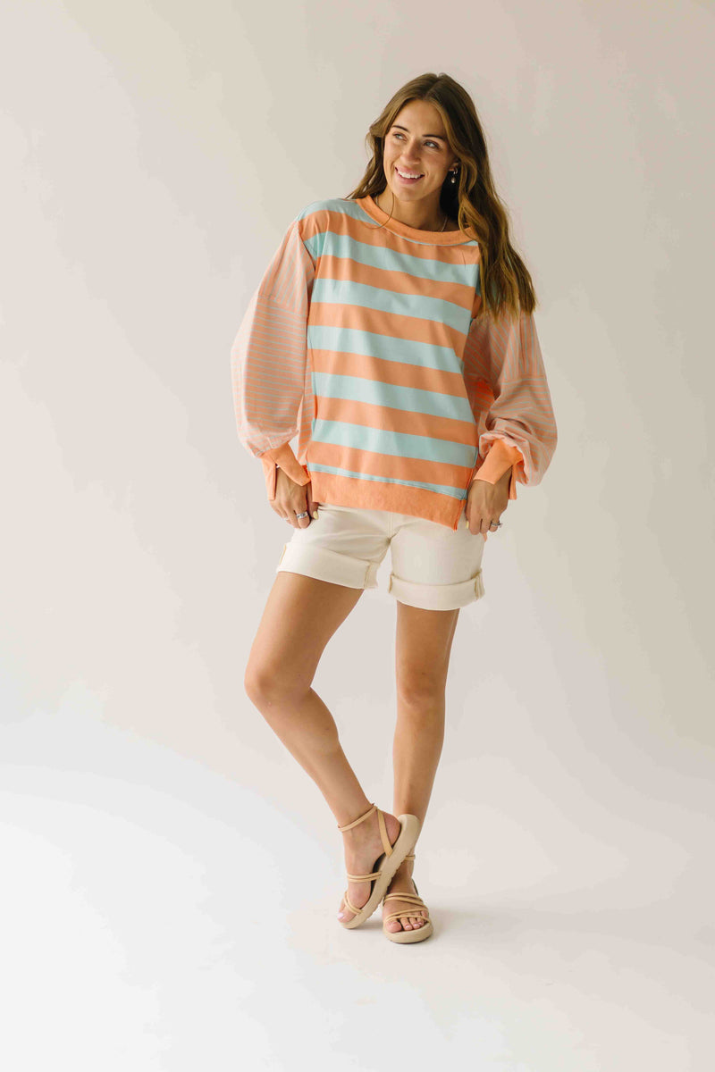 The Allison Striped Pullover in Peach + Blue Combo