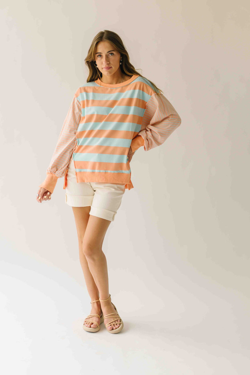 The Allison Striped Pullover in Peach + Blue Combo