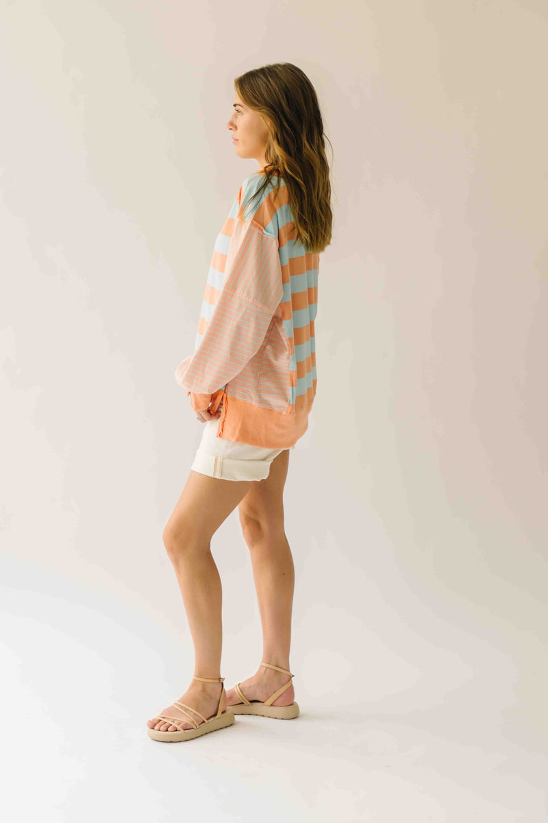 The Allison Striped Pullover in Peach + Blue Combo