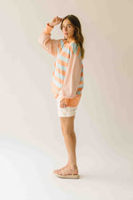 The Allison Striped Pullover in Peach + Blue Combo