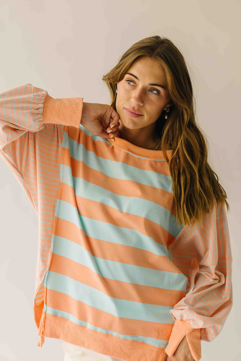 The Allison Striped Pullover in Peach + Blue Combo