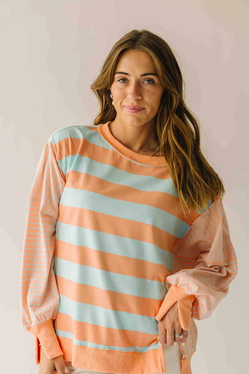 The Allison Striped Pullover in Peach + Blue Combo