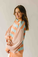 The Allison Striped Pullover in Peach + Blue Combo