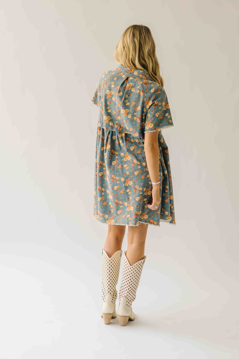 The Maribeth Floral Button-Up Dress in Denim