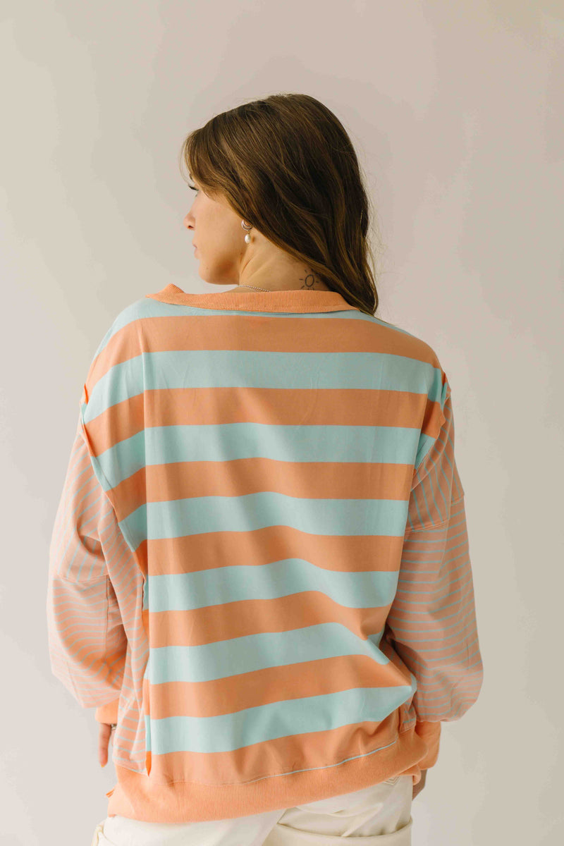 The Allison Striped Pullover in Peach + Blue Combo