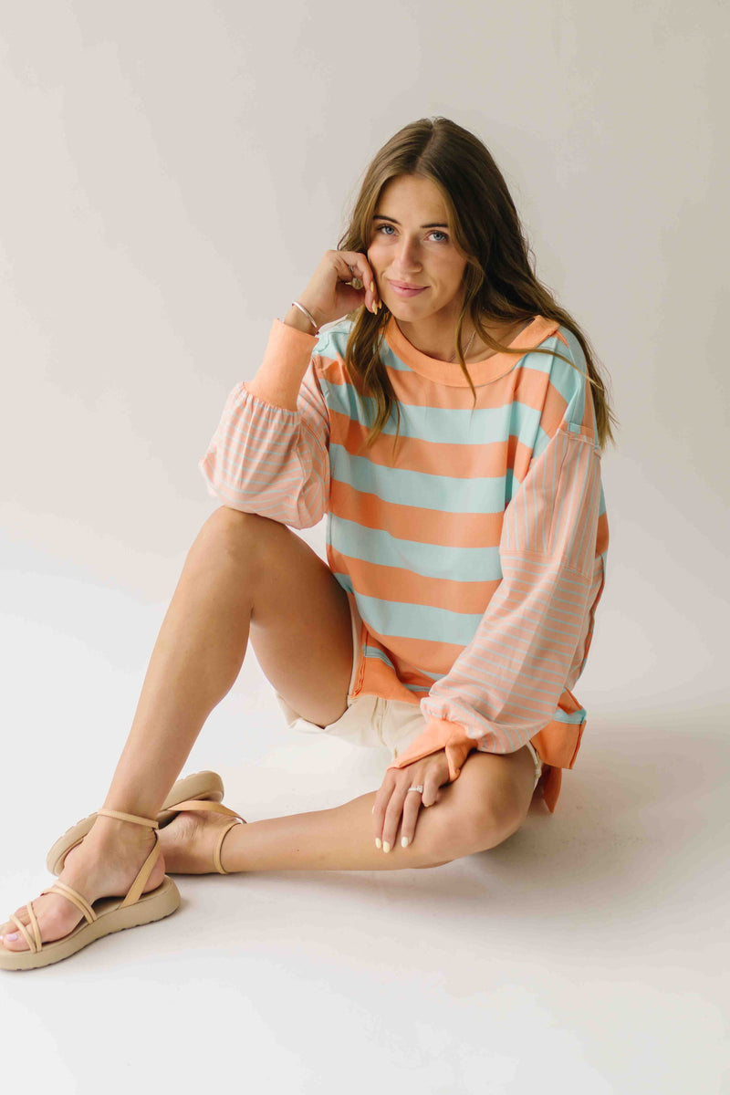 The Allison Striped Pullover in Peach + Blue Combo