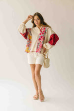 The Kerstin Mixed Print Oversized Top in Oatmeal + Rust