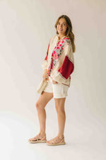 The Kerstin Mixed Print Oversized Top in Oatmeal + Rust