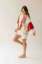 The Kerstin Mixed Print Oversized Top in Oatmeal + Rust