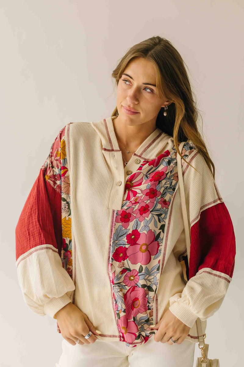 The Kerstin Mixed Print Oversized Top in Oatmeal + Rust