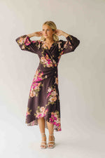 The Eden Floral V-Neck Midi Dress in Brown Multi