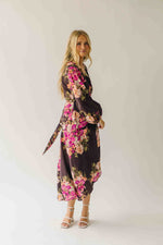 The Eden Floral V-Neck Midi Dress in Brown Multi